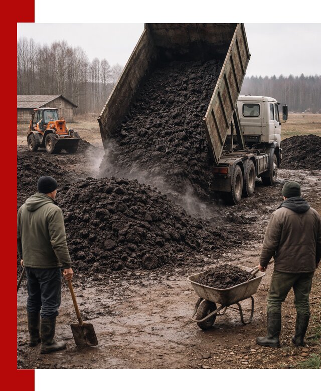 Доставка низинного торфа с разгрузкой и доставкой в Карасуке