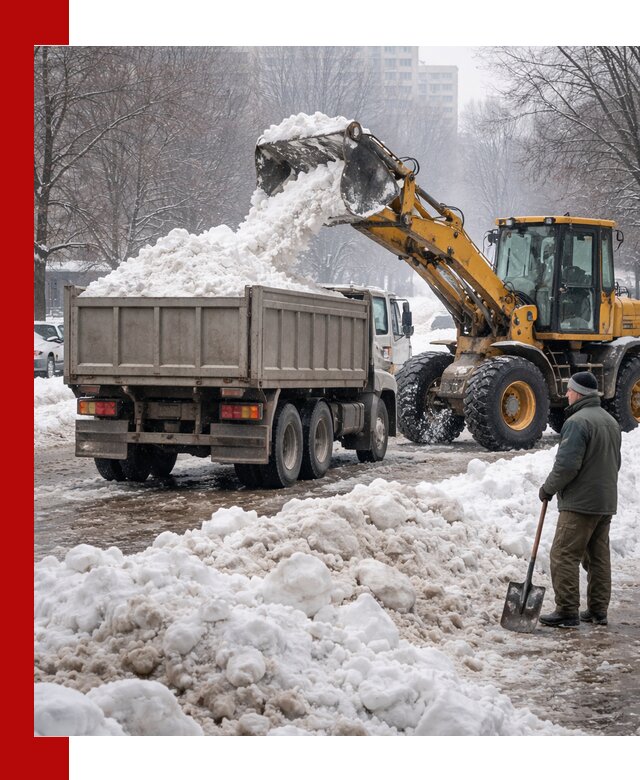 Вывоз снега грузовой техникой в Карасуке оперативно и чисто