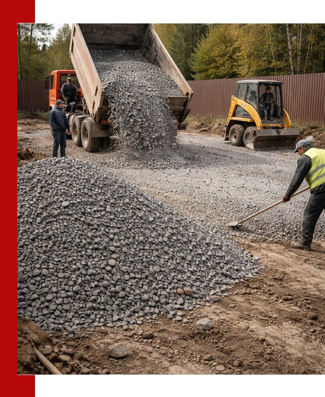 Отсыпка участка щебнем с доставкой и уплотнением в Карасуке