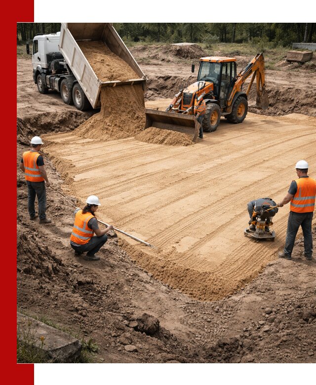 Устройство песчаной подушки для фундаментов и дорог в Карасуке